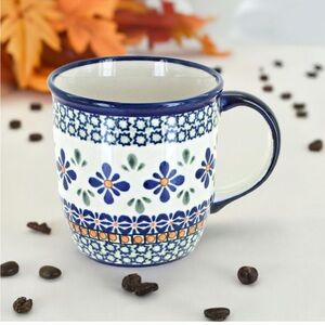 Blue Rose Polish Pottery Mosaic Flower Plain Coffee Mug